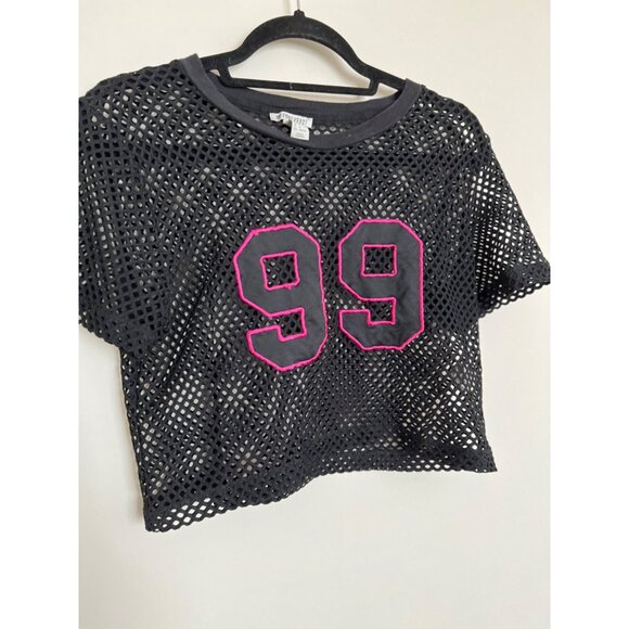 Forever 21 Black Caged "99" Cropped Top - Size Medium - Picture 3 of 6